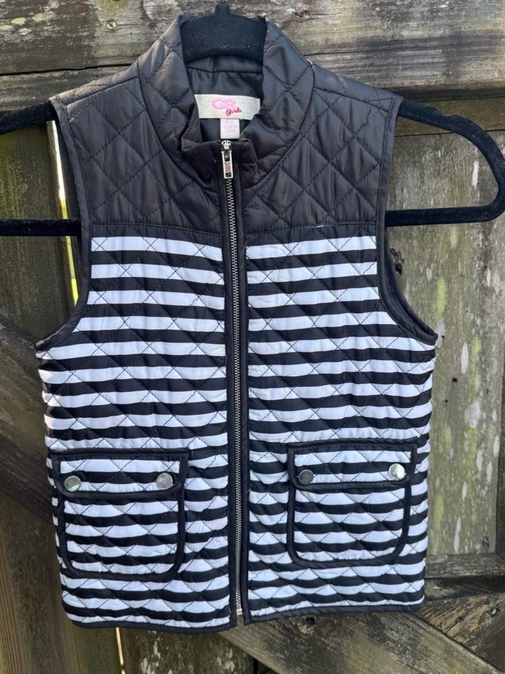 GB girls Black and White Quilted Striped Vest